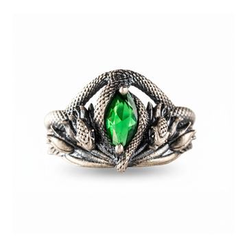 Green Eye Serpent Relief Motif Ring