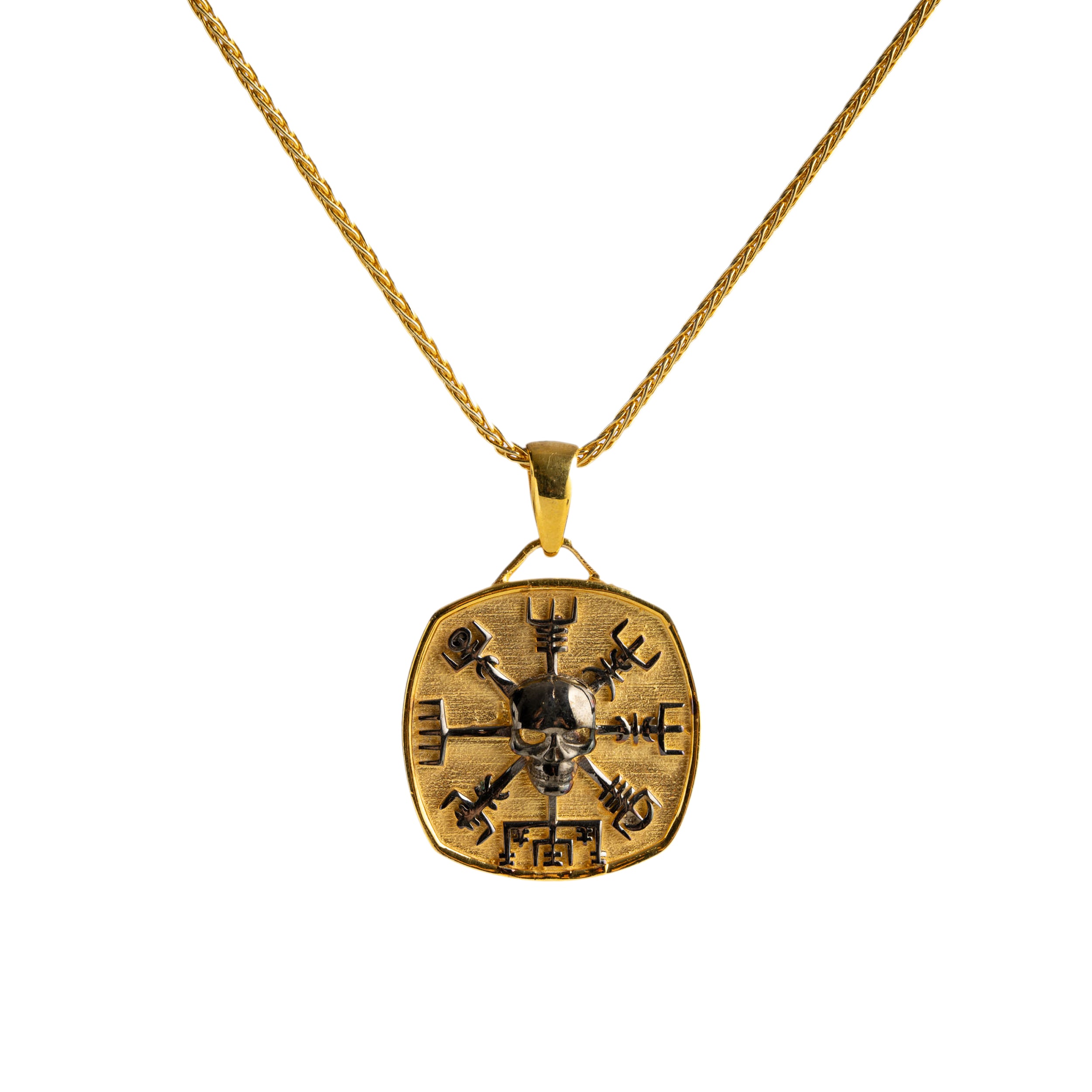 Viking Vegvisir Relief Skull Necklace