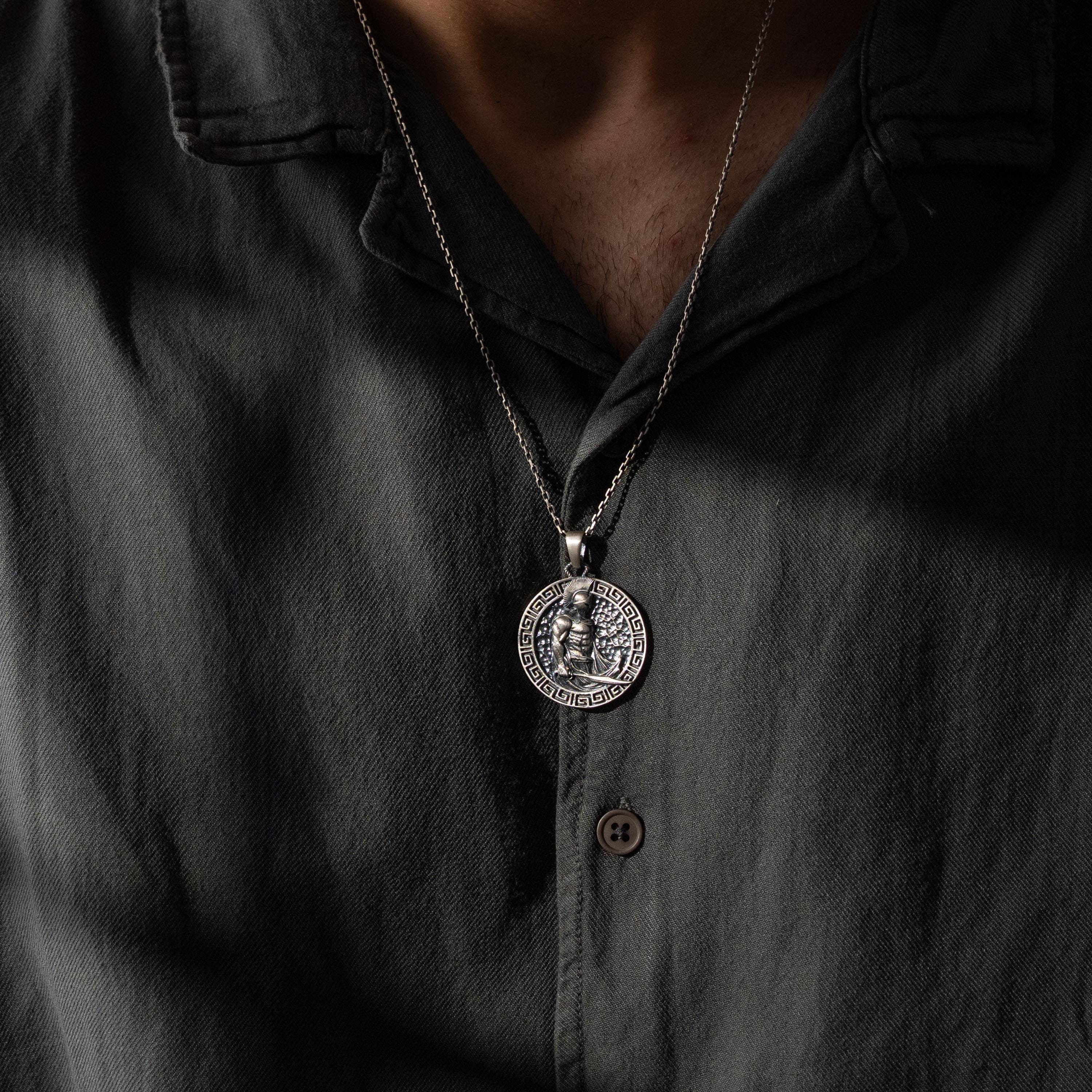 Sculpted Ancient Warrior Helmet Motif Necklace