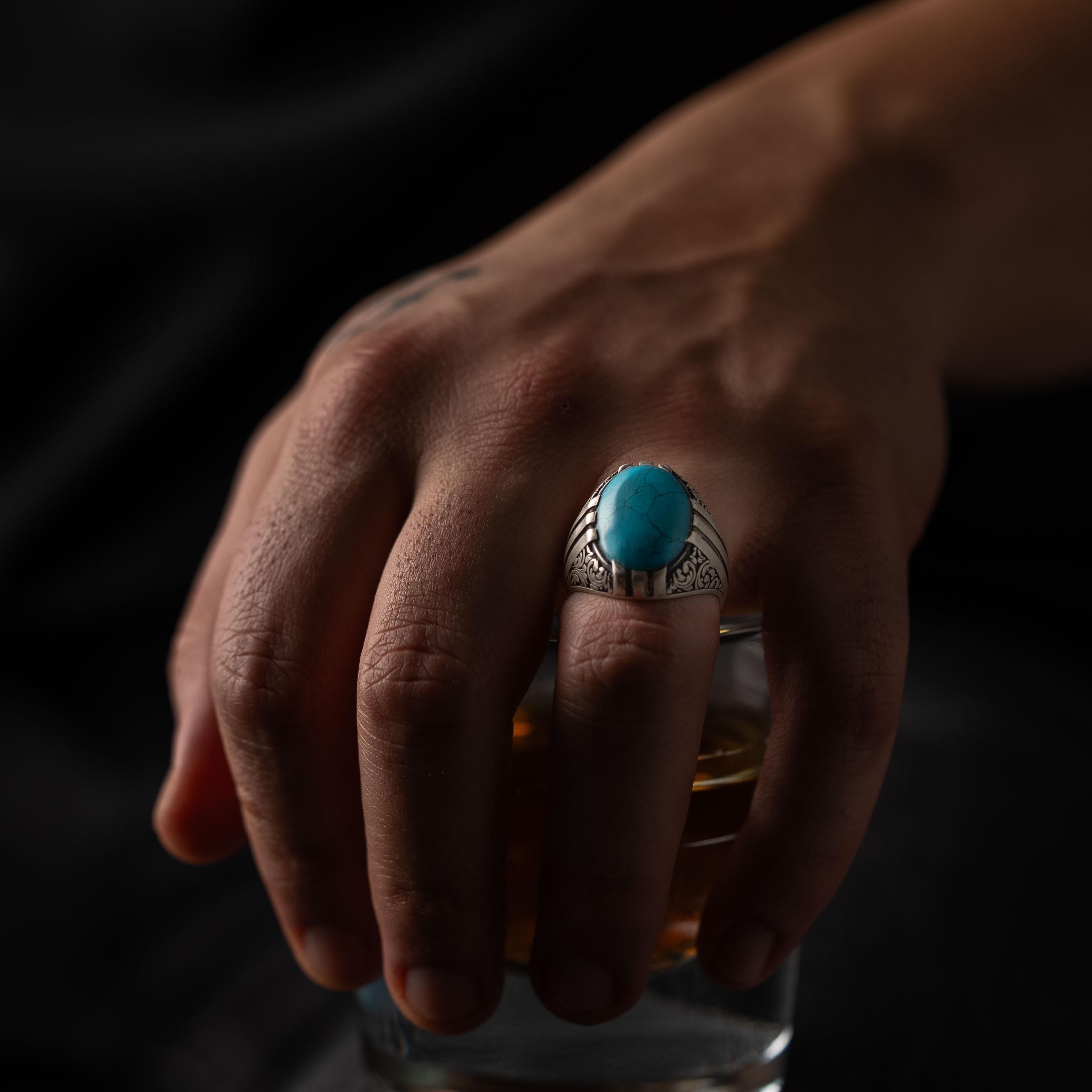 Ottoman Relief Motif Turquoise Ring