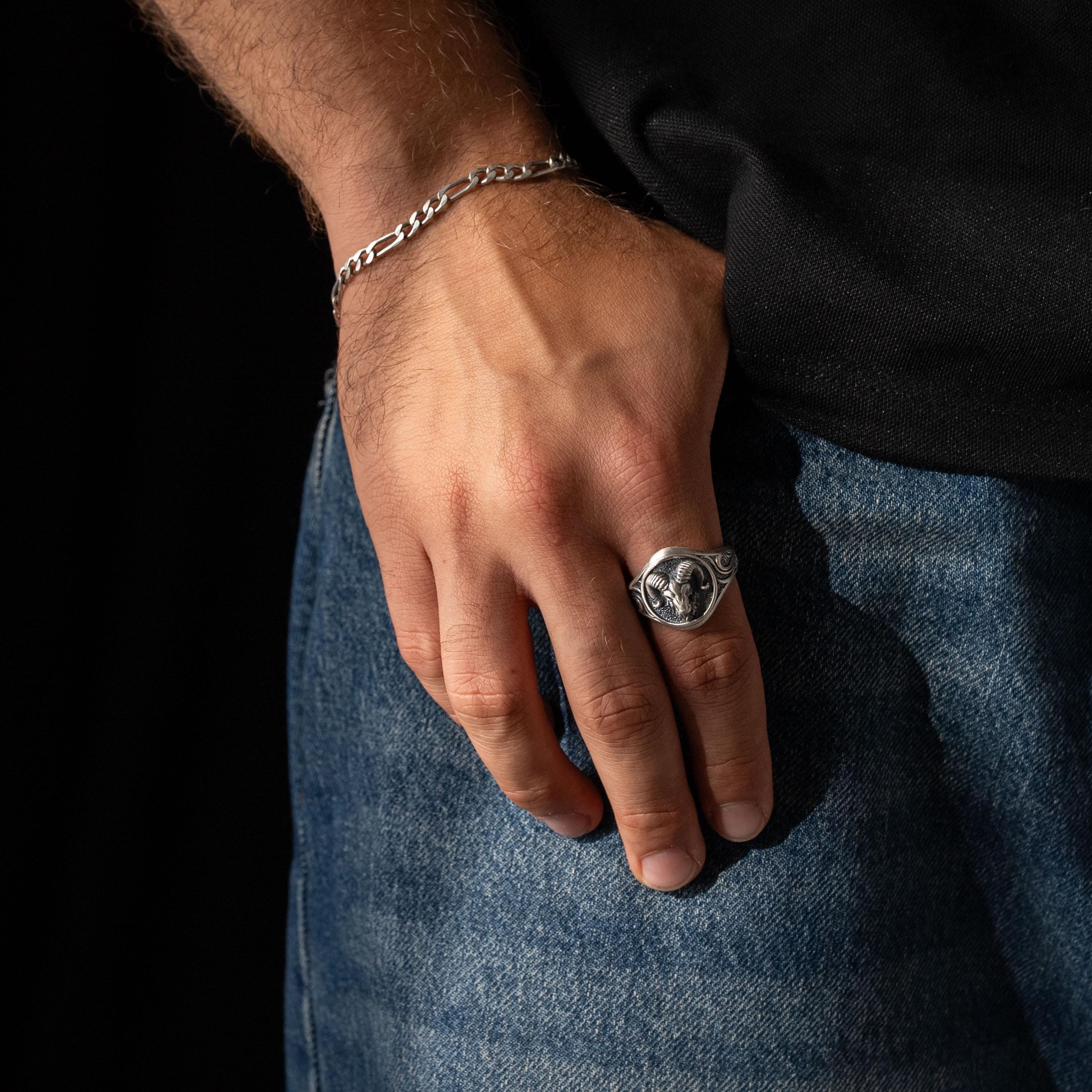 Sculpted Ram Head Motif Signet Ring