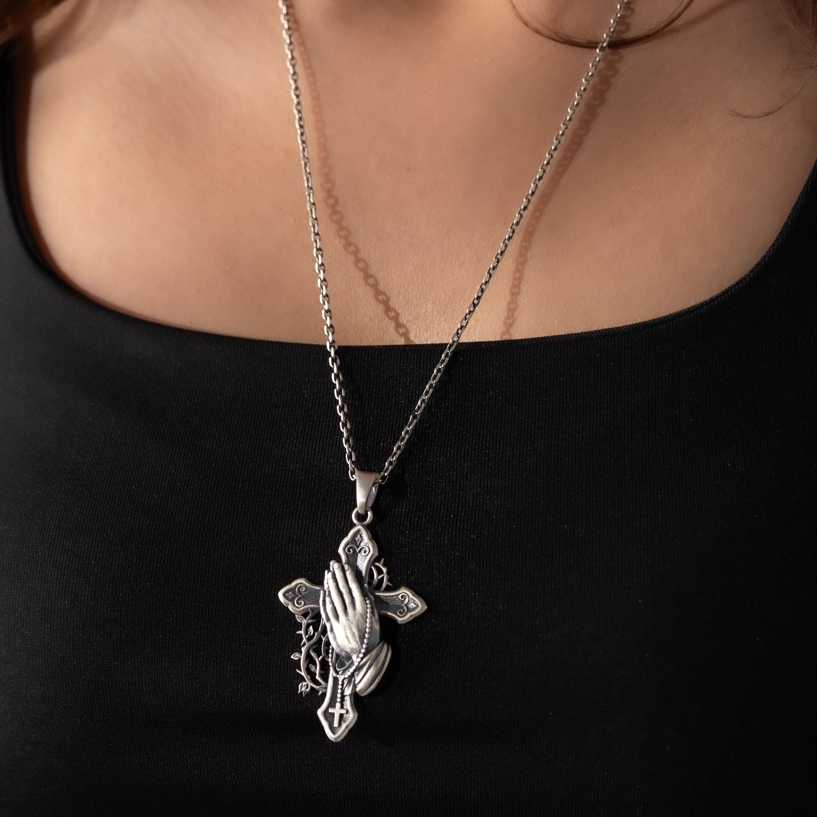 Unified Hands Geometric Cruciform Necklace