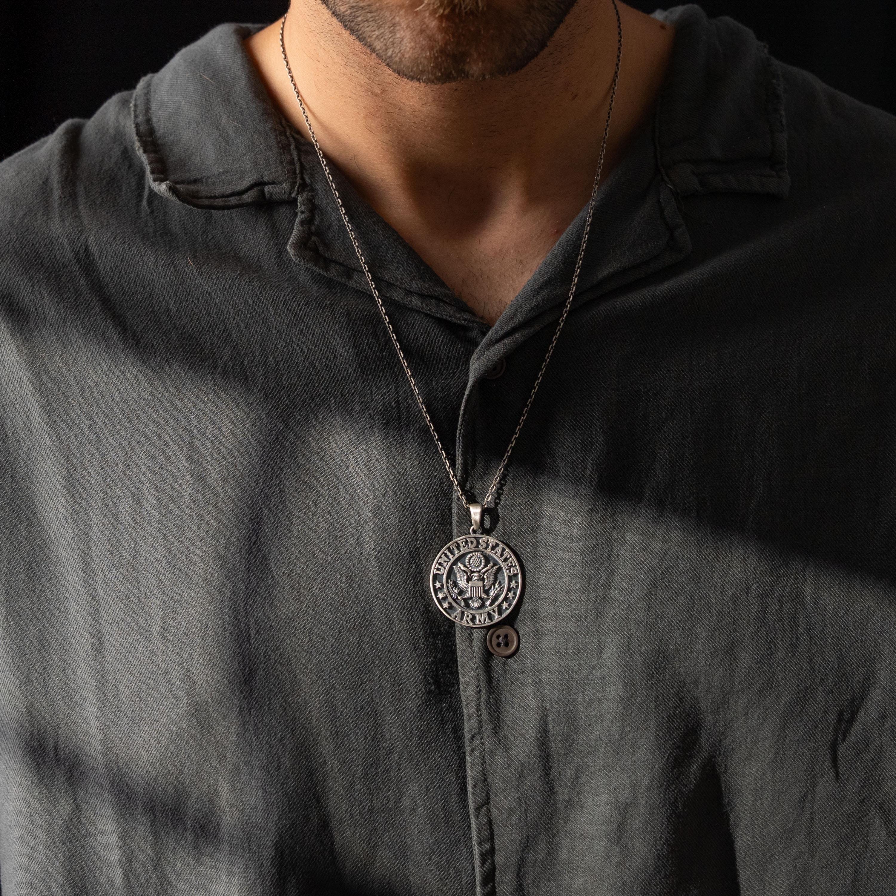 Custom Engraved US Army Eagle Crest Necklace