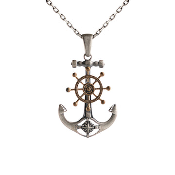 Nautical Anchor and Ship Wheel Geometric Necklace