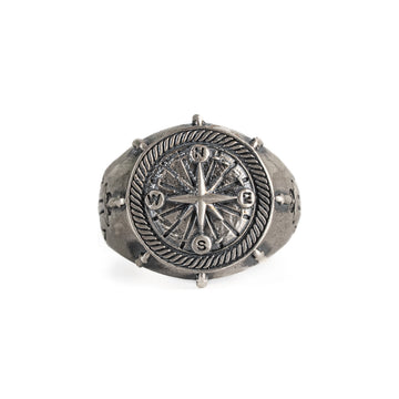 Navigational Compass Motif Signet Ring