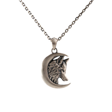 Crescent Lunar Wolf Motif Necklace