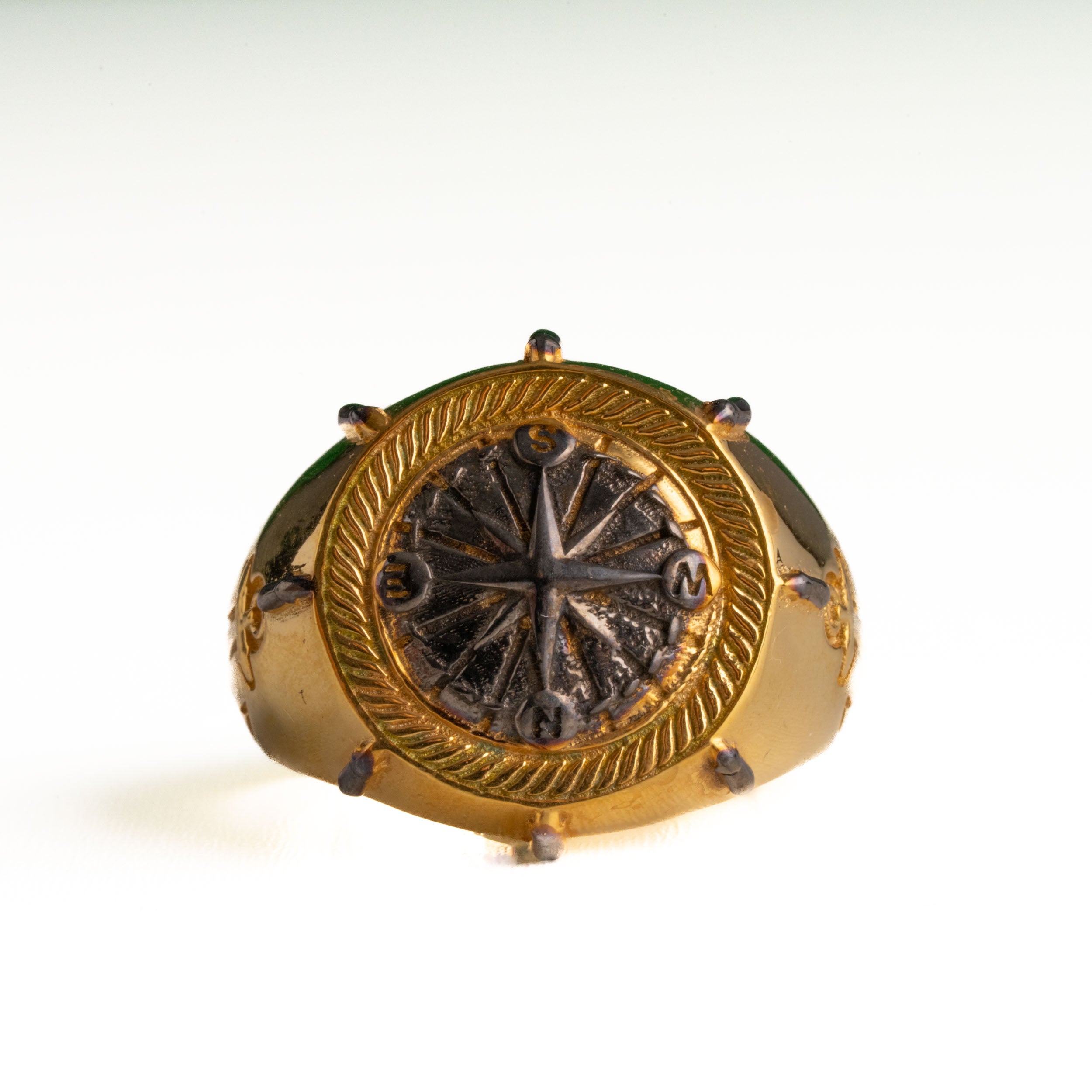 Navigational Compass Motif Signet Ring