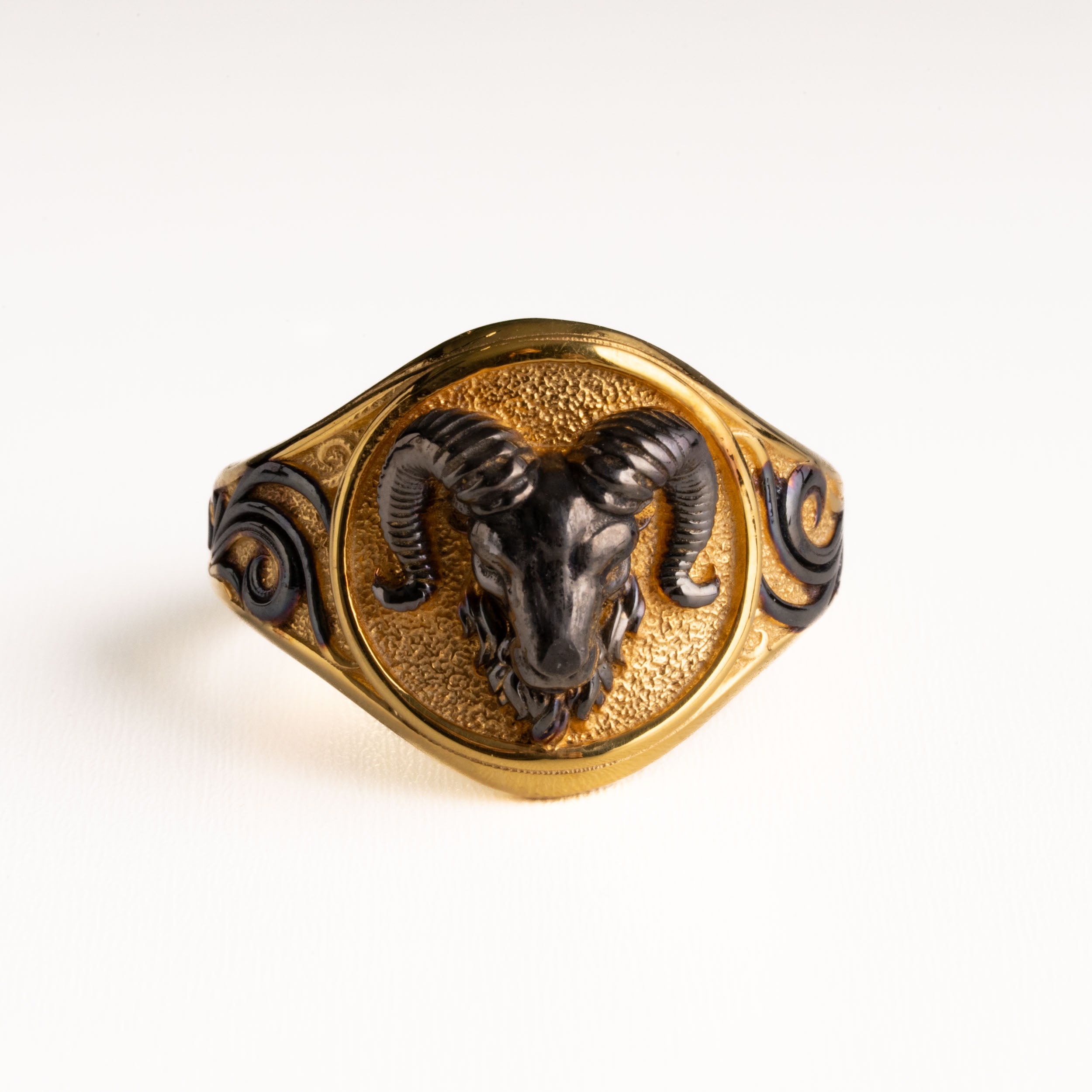 Sculpted Ram Head Motif Signet Ring