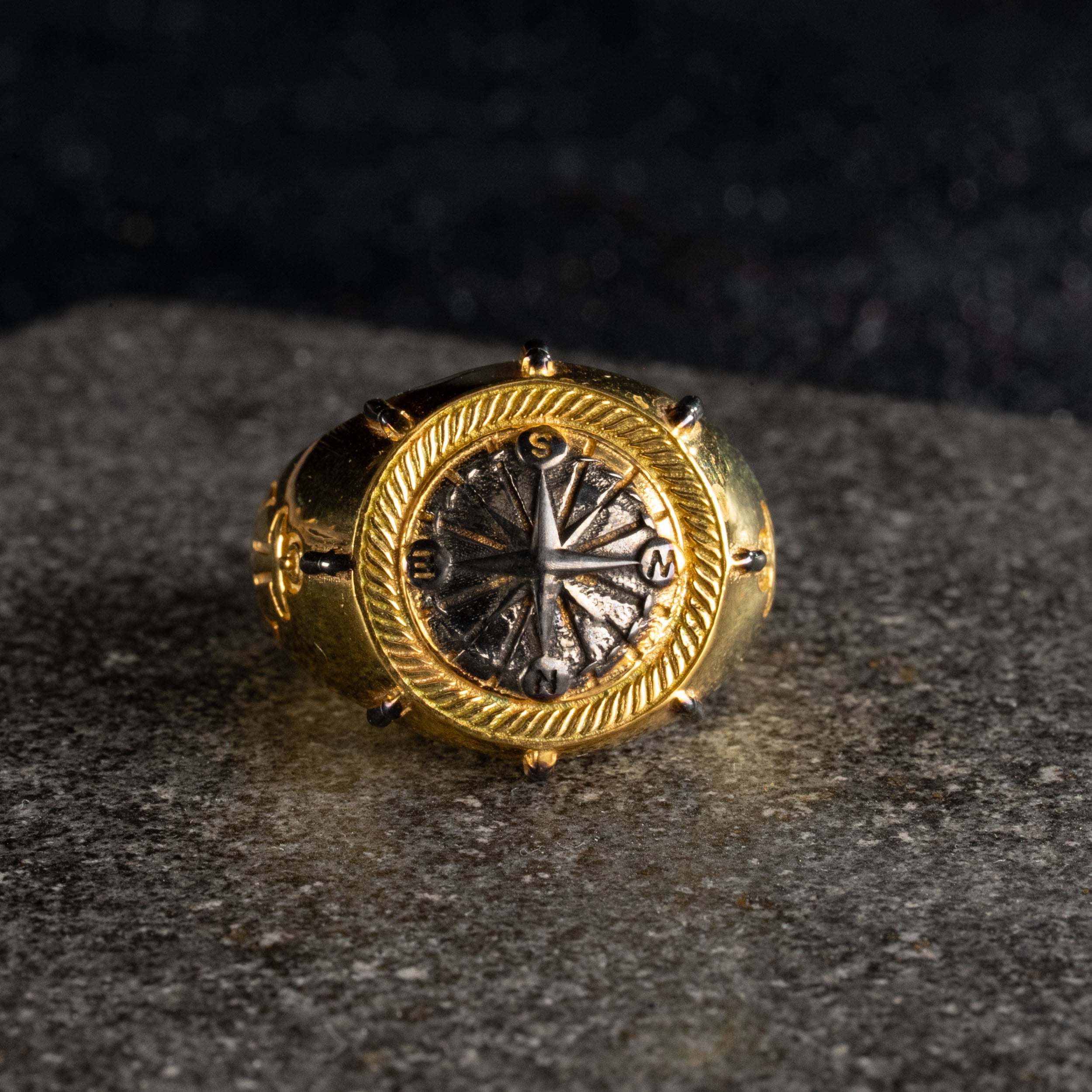Navigational Compass Motif Signet Ring