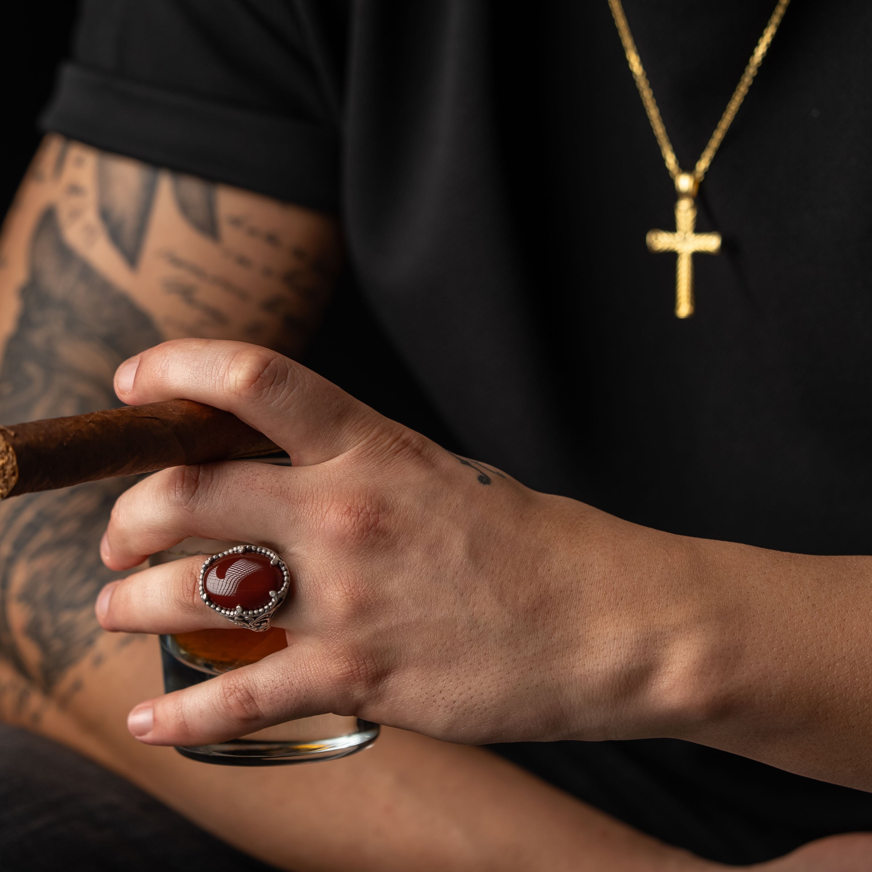 Carnelian Relief Motif Signet Ring