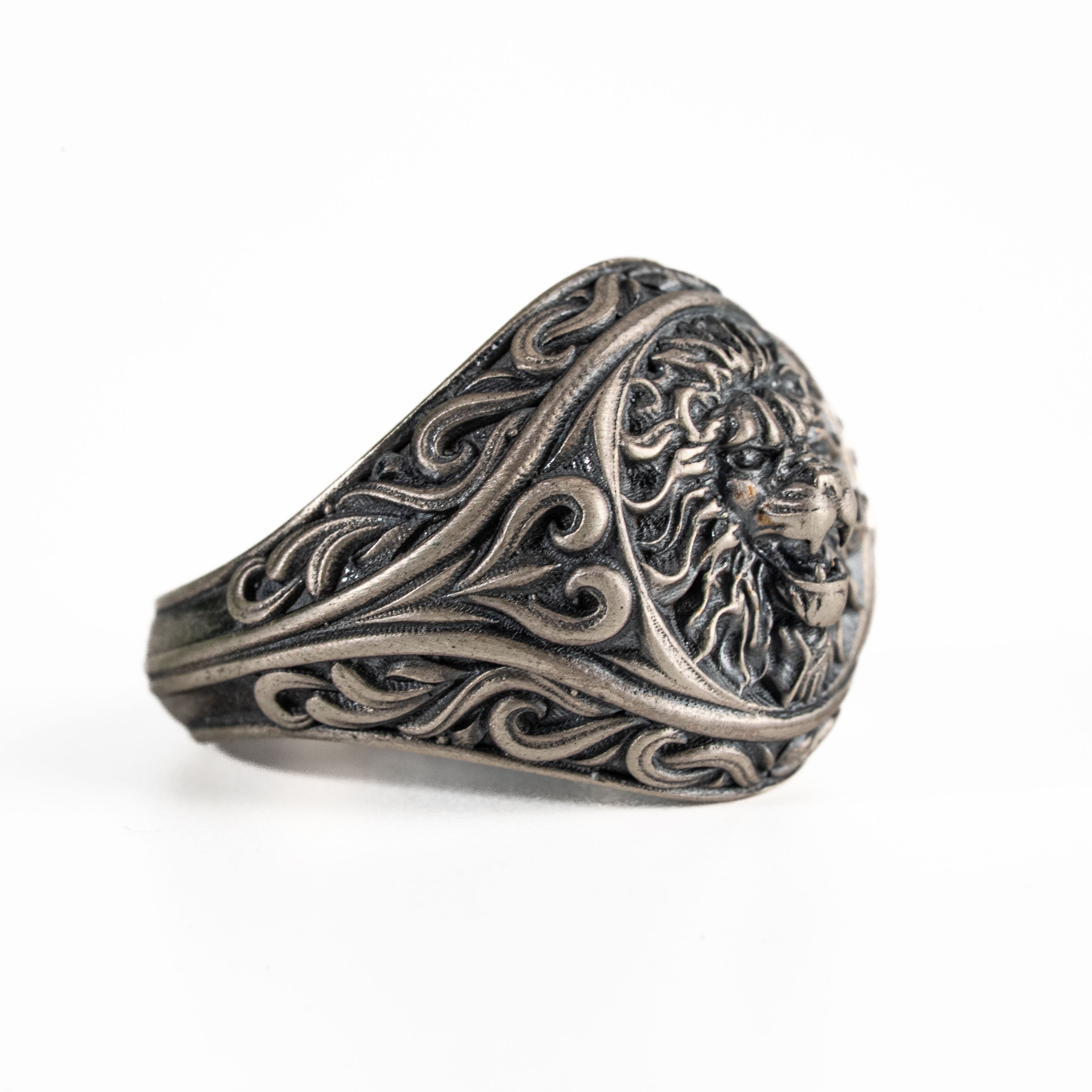 Sculpted Lion Head Signet Ring