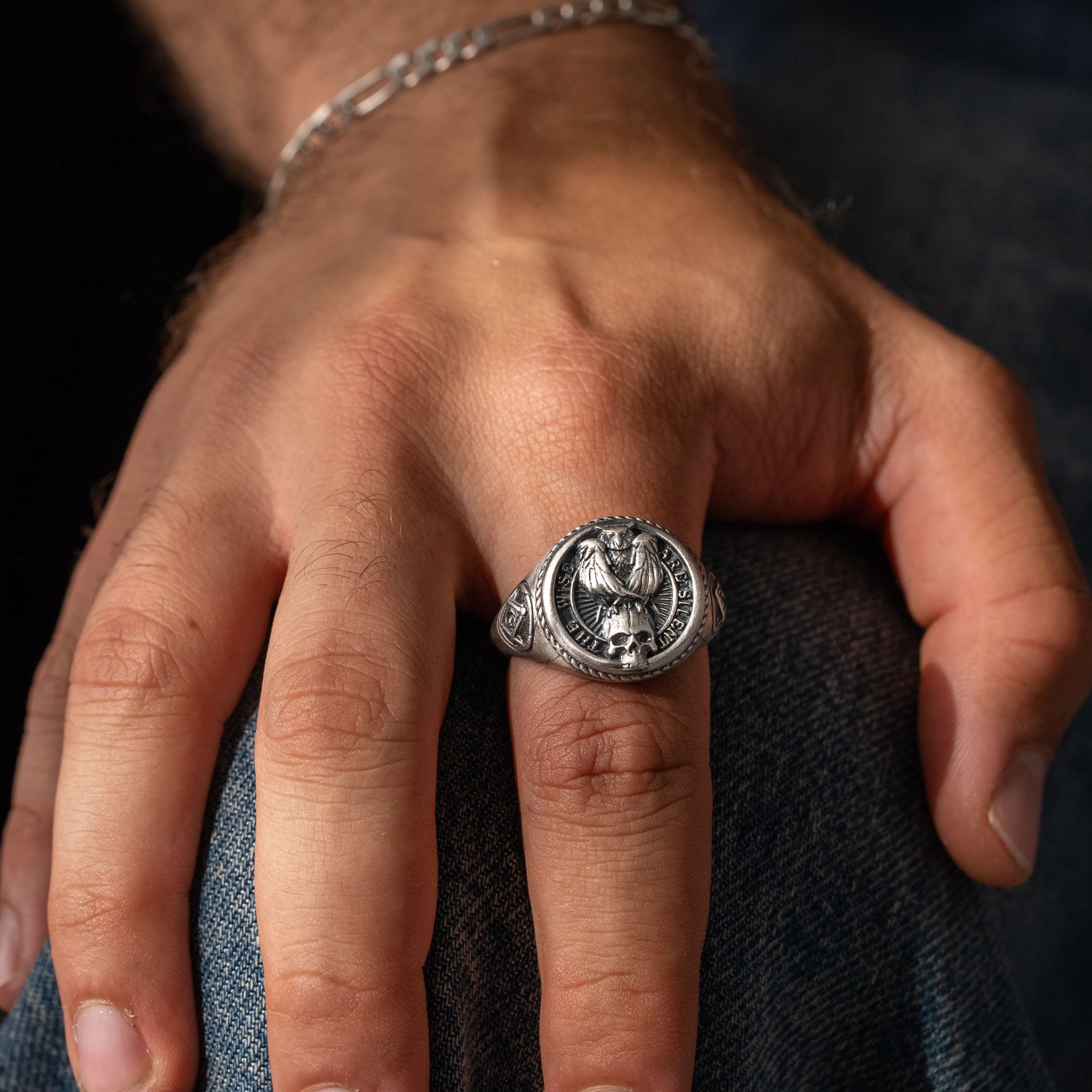 Owl Skull Relief Motif Ring