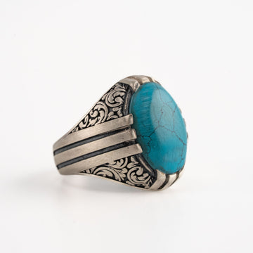 Ottoman Relief Motif Turquoise Ring