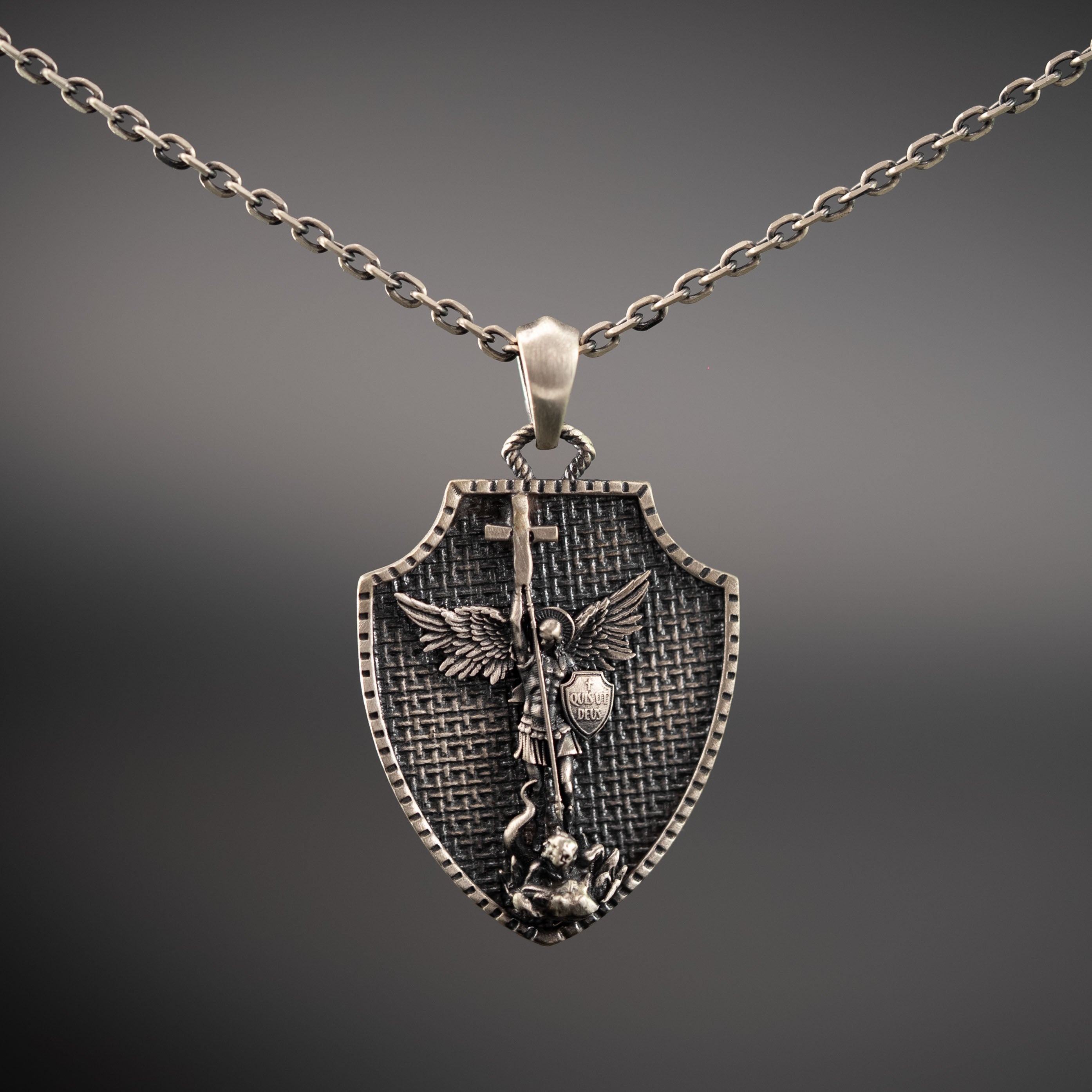 Saint Michael Archangel Relief Shield Necklace