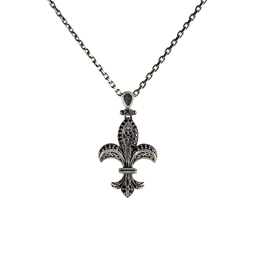 Fleur De Lis Black Stone Lily Necklace