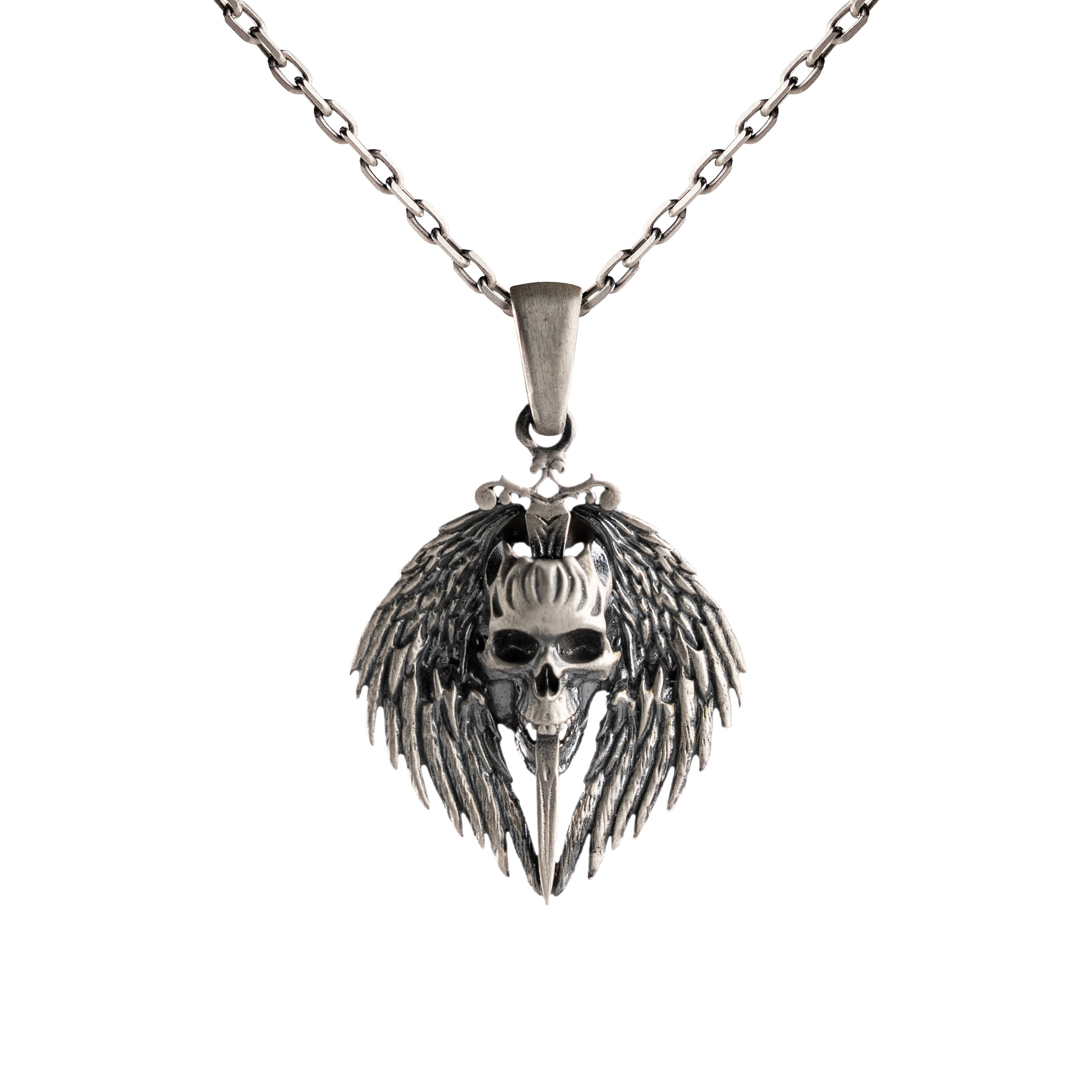 Winged Skull and Pointed Ornament Necklace