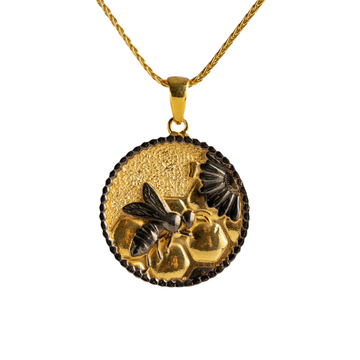 Honeybee and Floral Honeycomb Relief Pendant