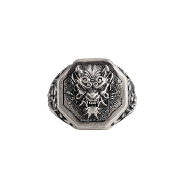 Japanese Oni Mask Relief Signet Ring