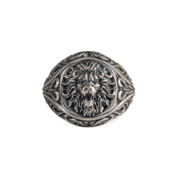 Sculpted Lion Head Signet Ring