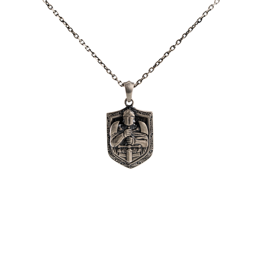 Knight Relief Shield Necklace