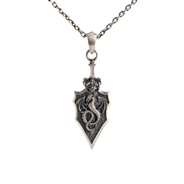Dragon and Sword Arrowhead Motif Necklace