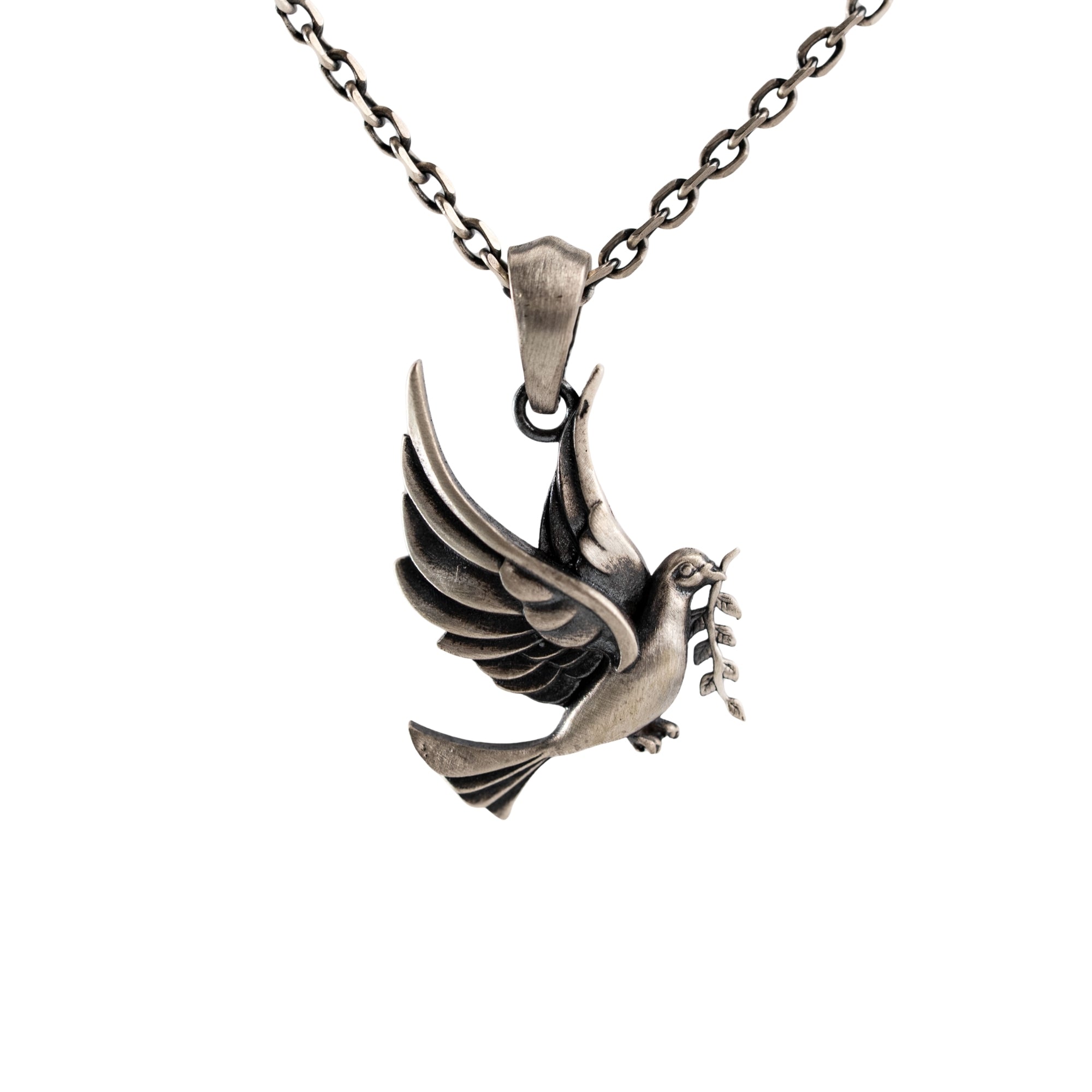 Detailed Avian Olive Branch Motif Necklace