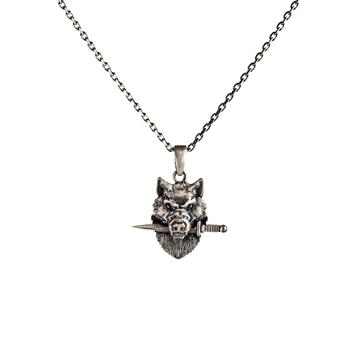 Viking Wolf Head Dagger in Mouth Necklace