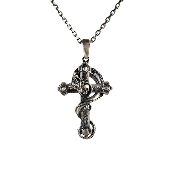 Serpent Coiled Skull Cross Necklace