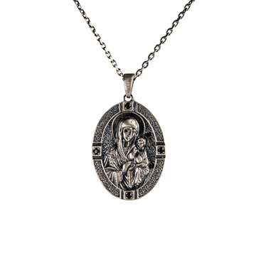 Orthodox Virgin Mary Engraved Oval Icon Necklace