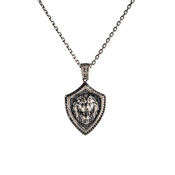 Onyx Bordered Lion Head Shield Necklace