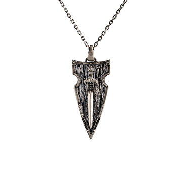 Onyx Detailed Sword Shield Warrior Necklace