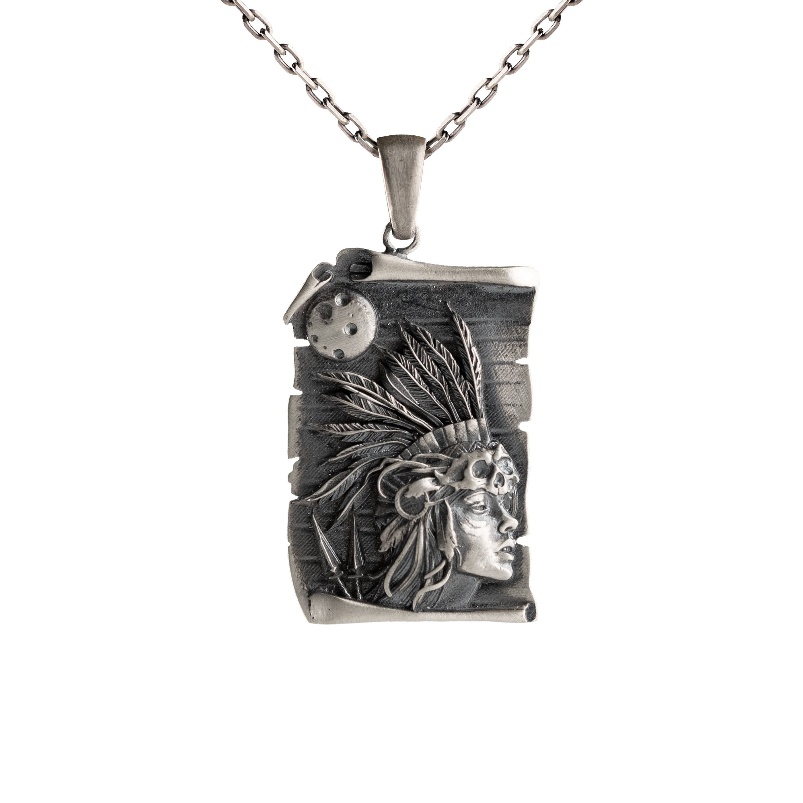 Native American Female Warrior Relief Necklace