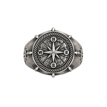 Navigational Compass Motif Signet Ring