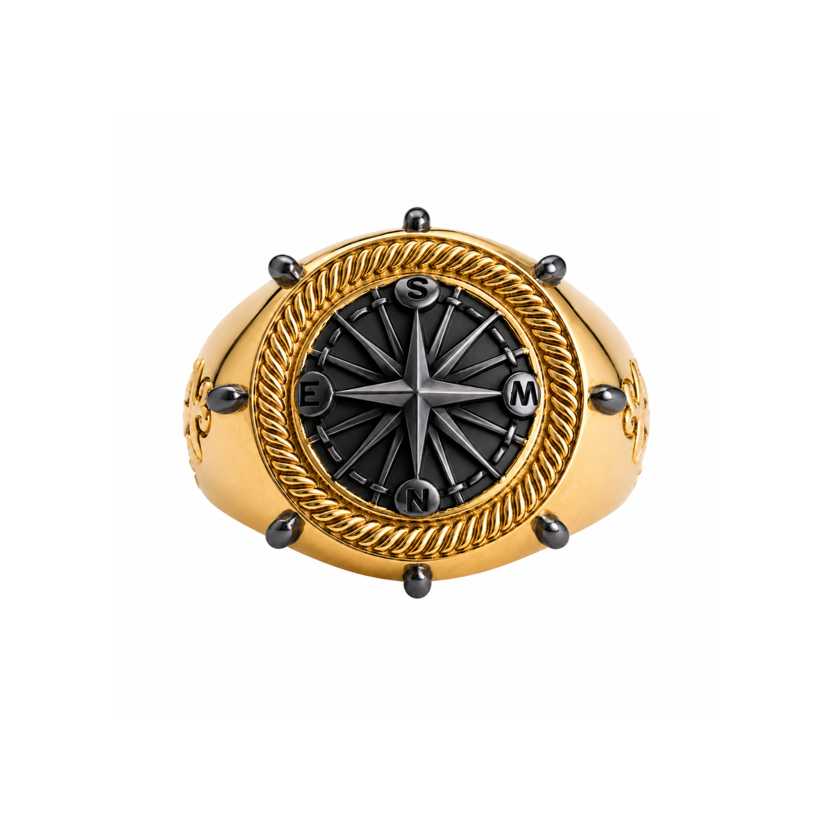 Navigational Compass Motif Signet Ring