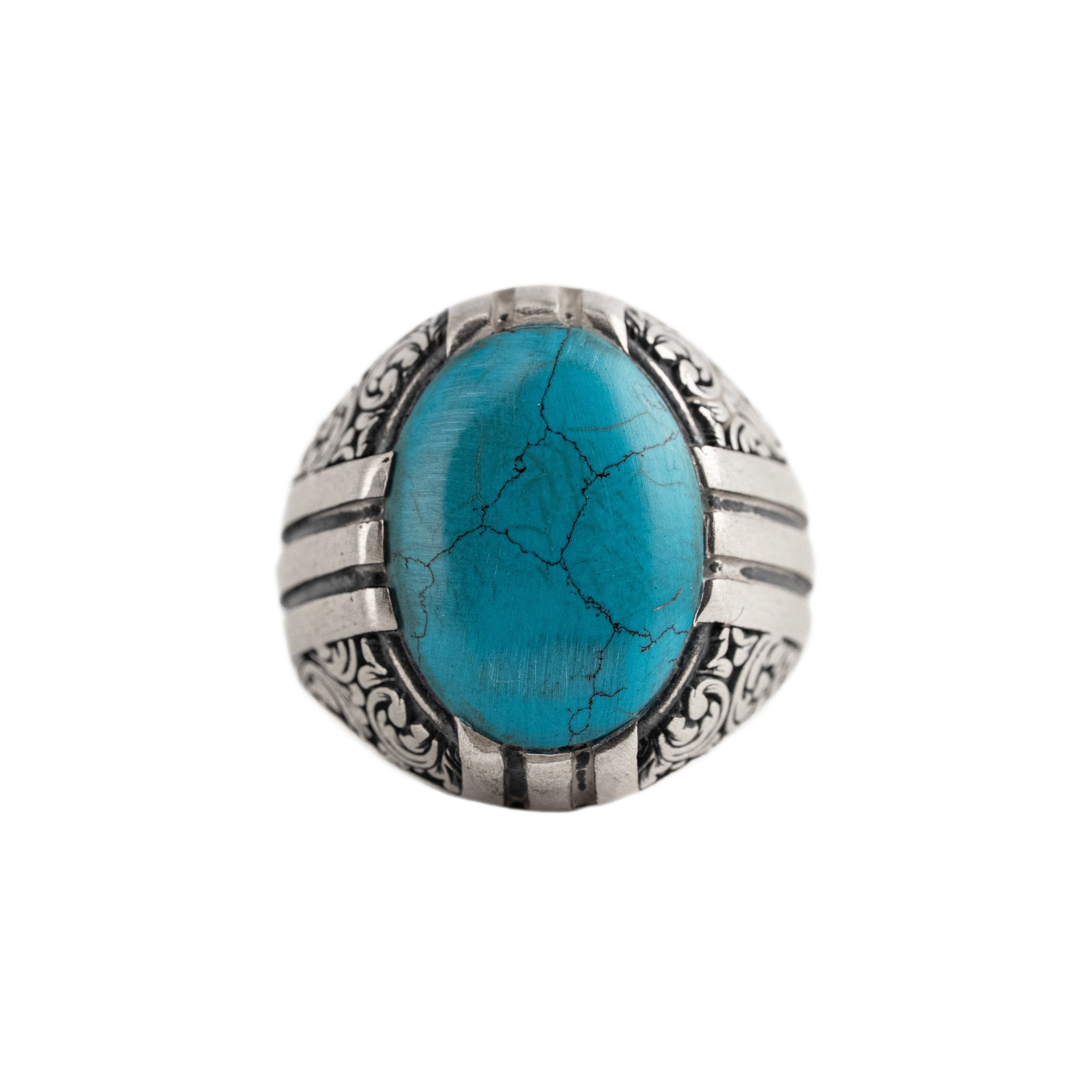 Ottoman Relief Motif Turquoise Ring