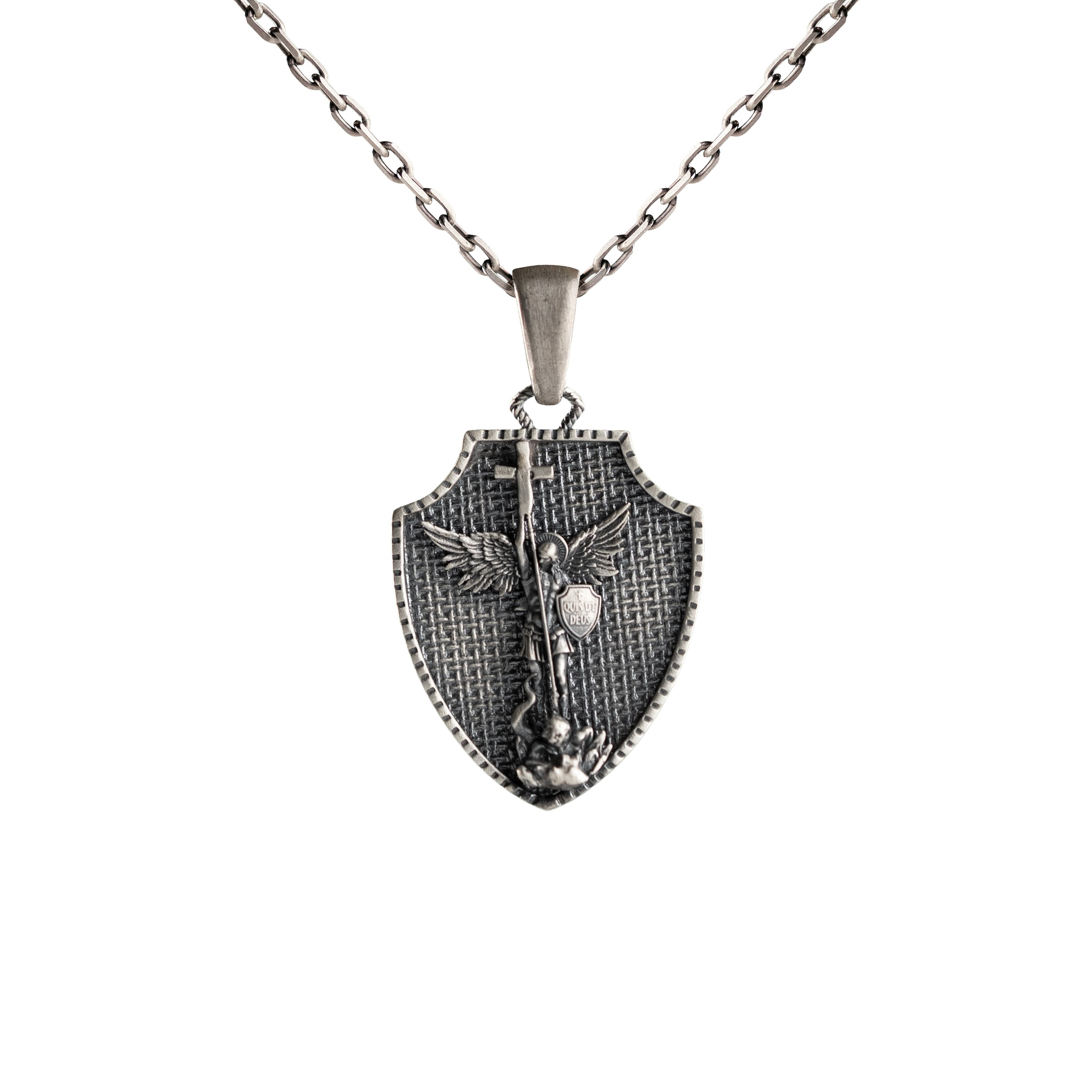 Saint Michael Archangel Relief Shield Necklace
