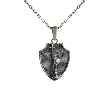 Saint Michael Archangel Relief Shield Necklace