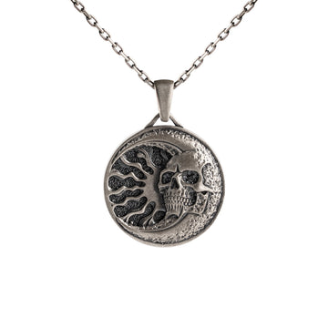 Skull Crescent Moon and Sun Relief Motif Necklace