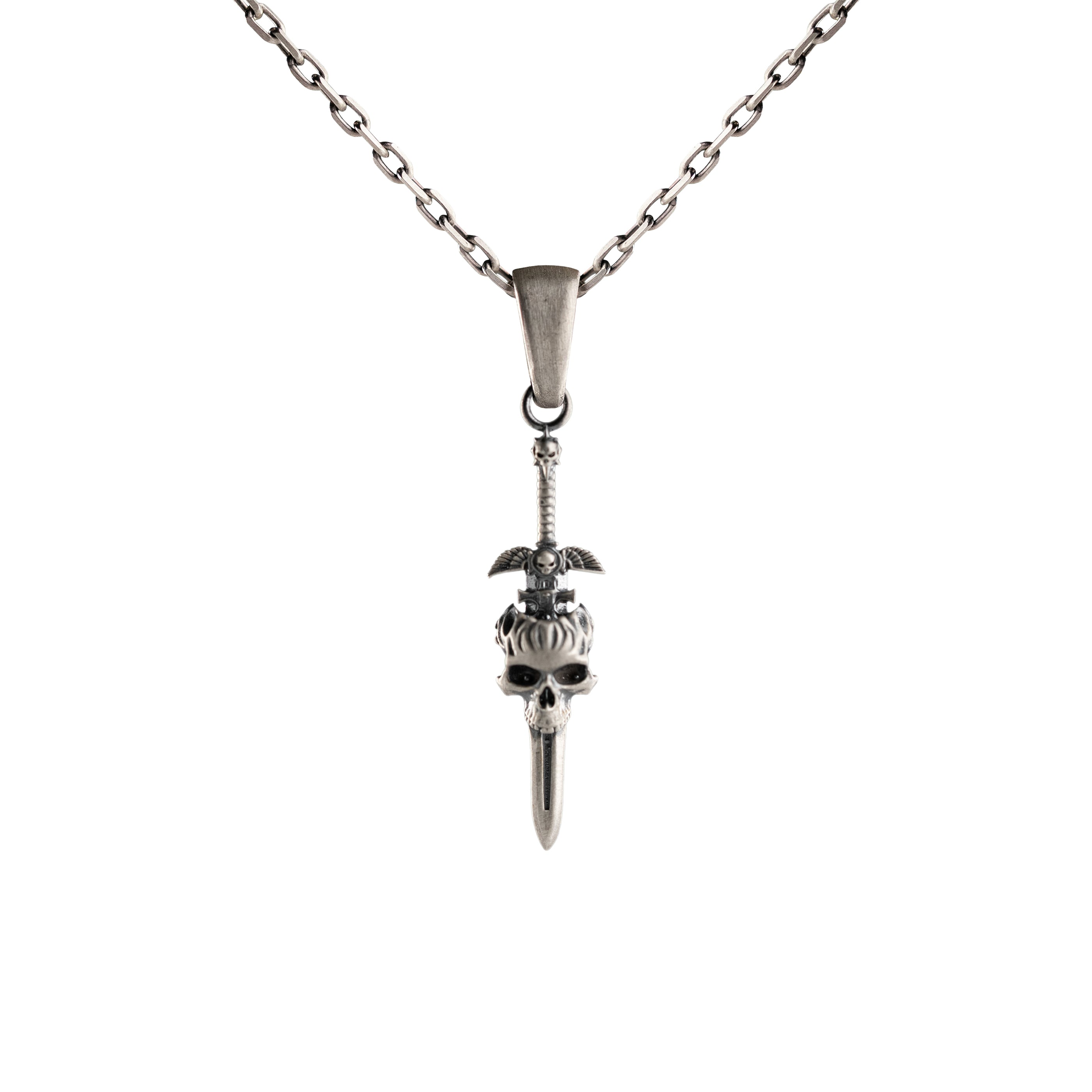 Sculpted Skull and Linear Tapered Motif Necklace