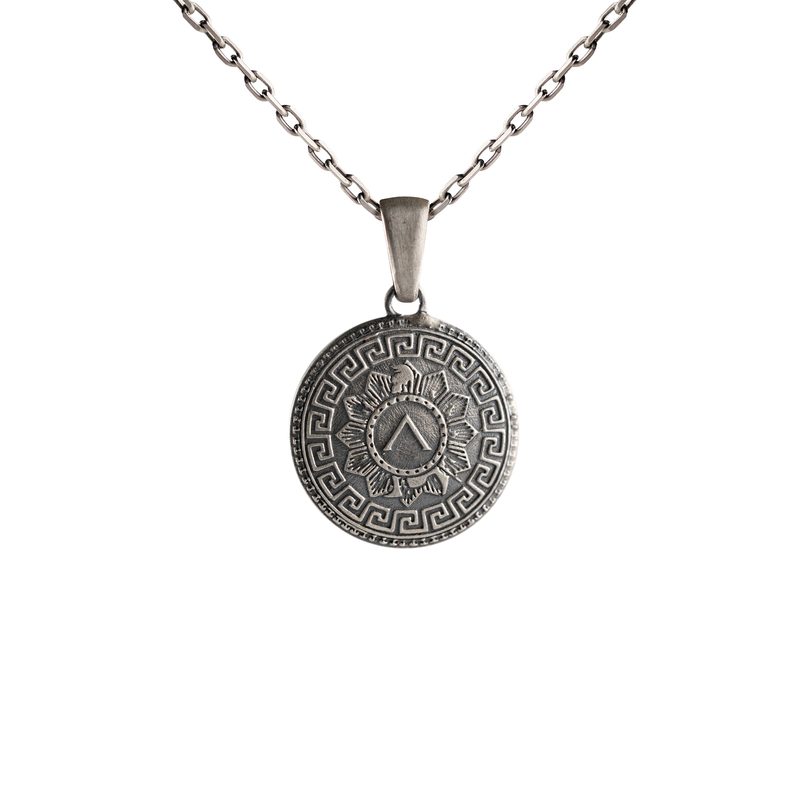 Custom Engraved Spartan Shield Greek Warrior Necklace