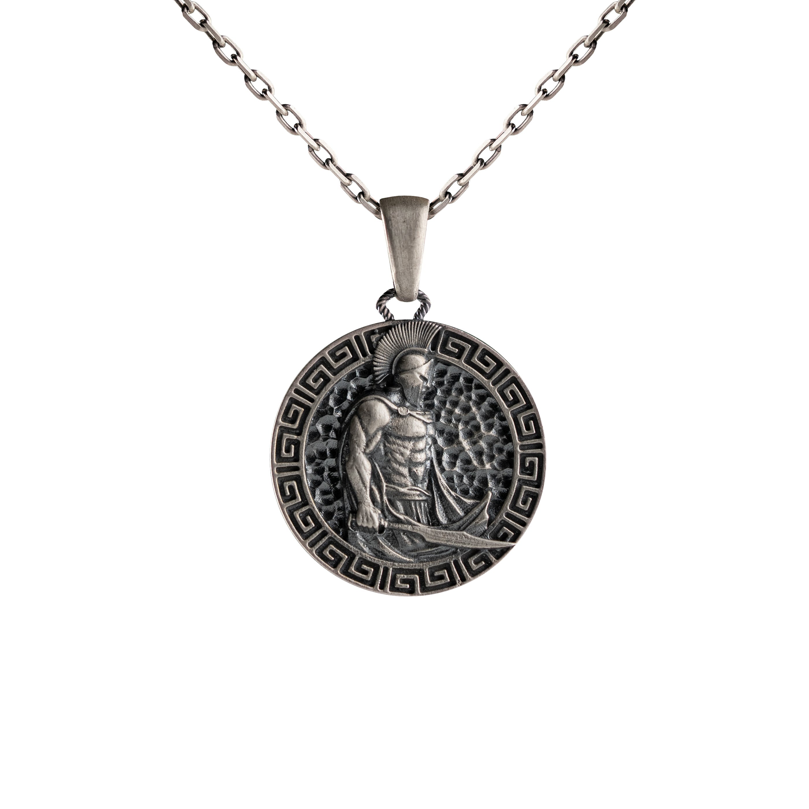 Sculpted Ancient Warrior Helmet Motif Necklace