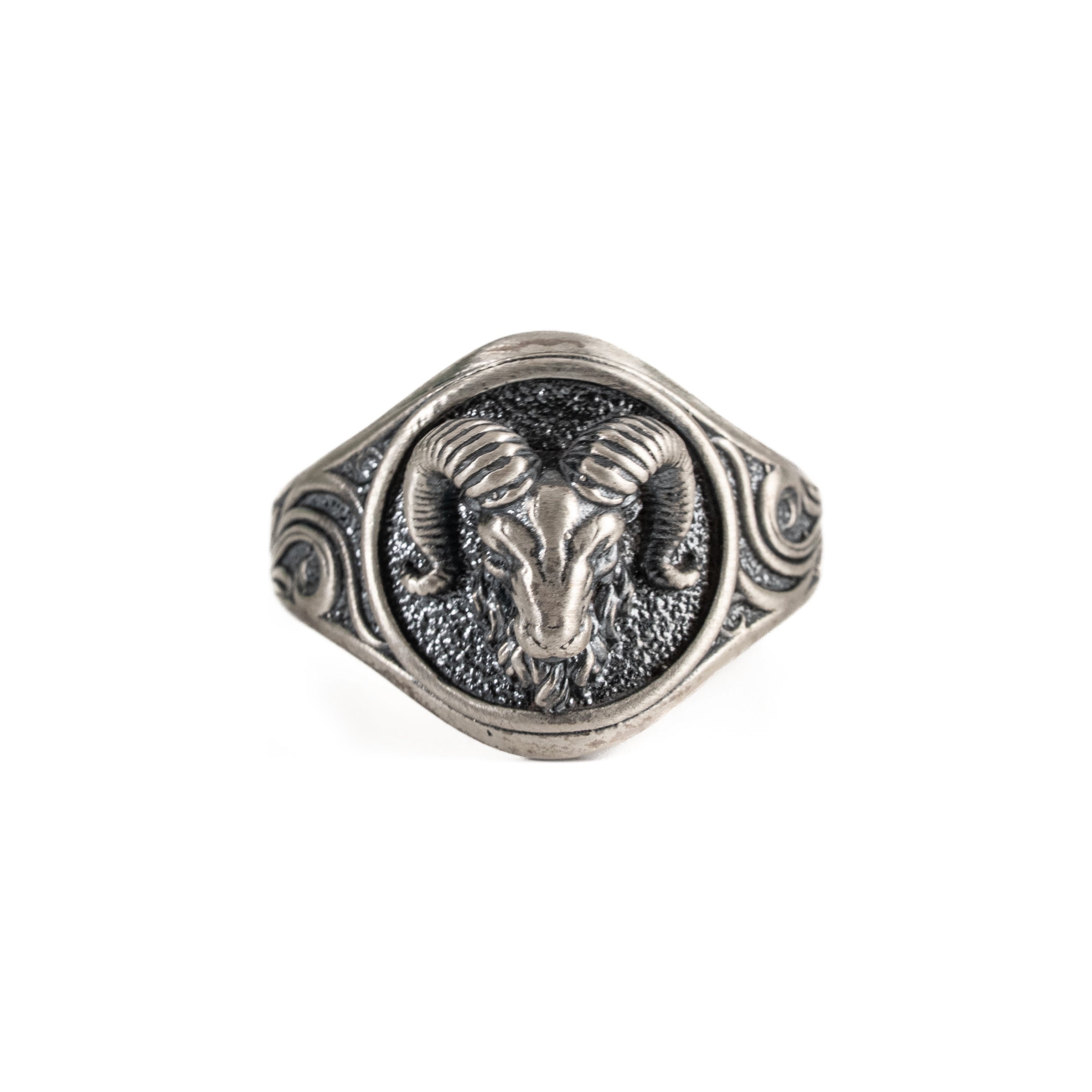 Sculpted Ram Head Motif Signet Ring