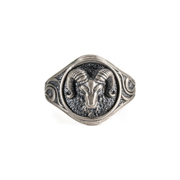 Sculpted Ram Head Motif Signet Ring