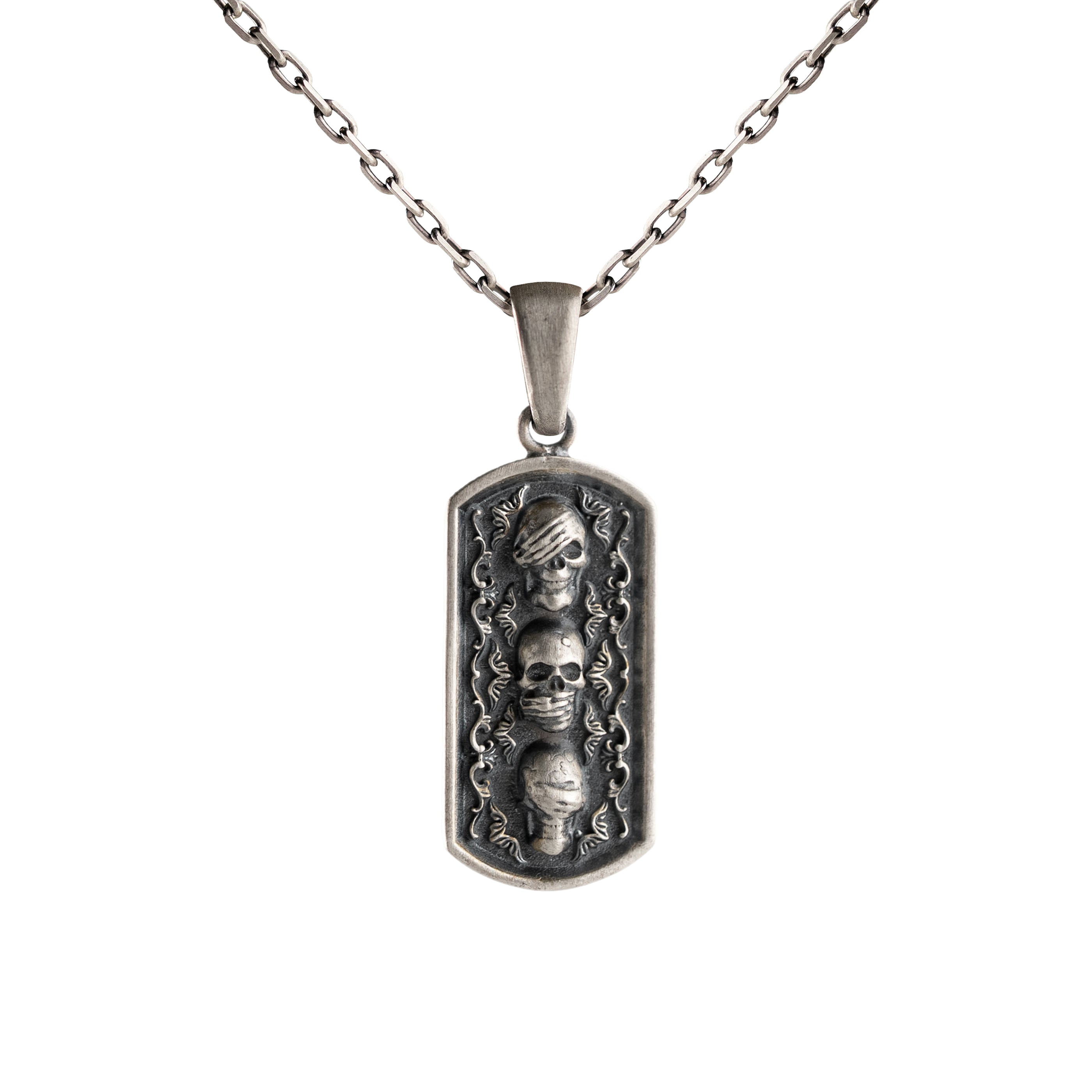 Three Wise Skulls Figurative Necklace