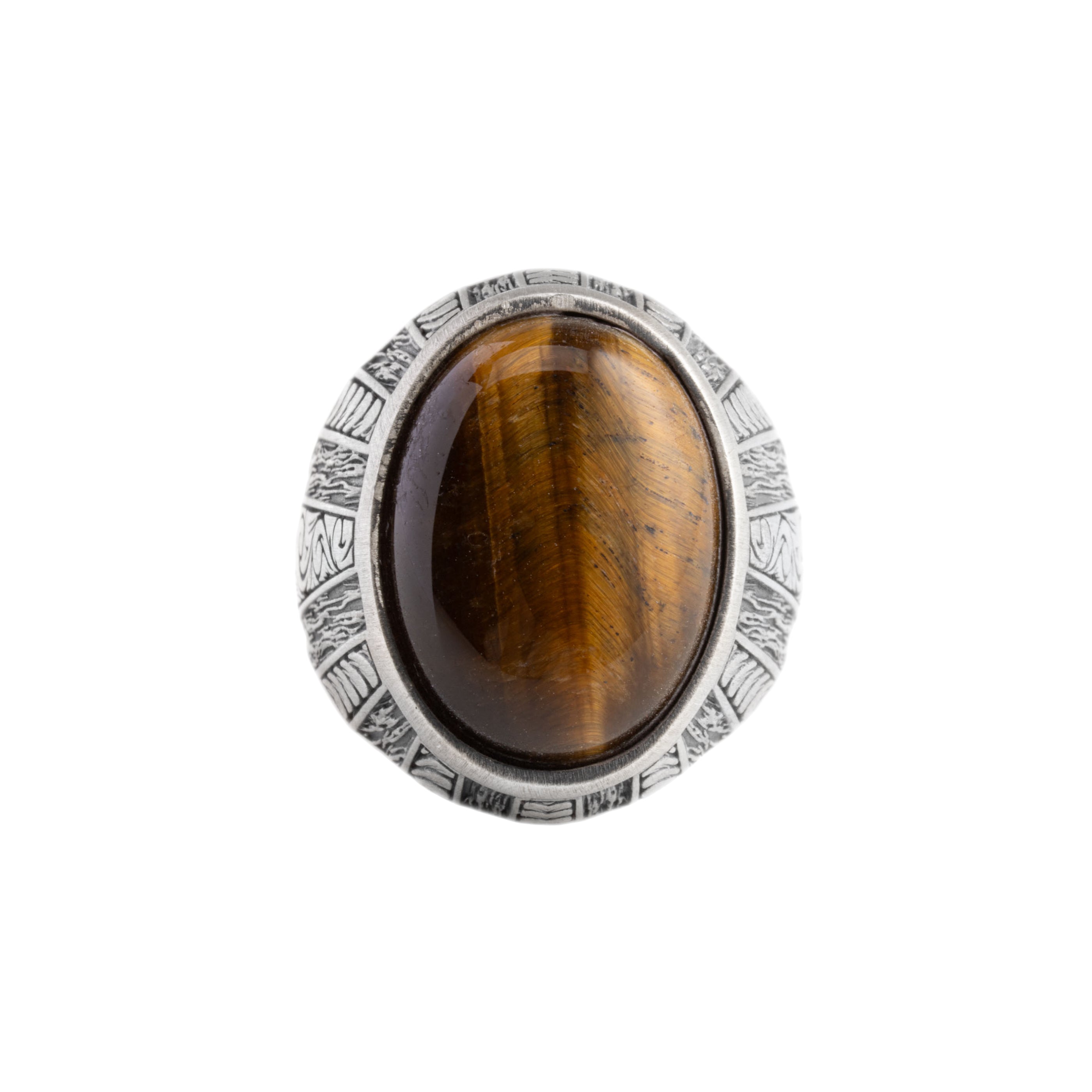 Tiger's Eye Floral Relief Motif Signet Ring