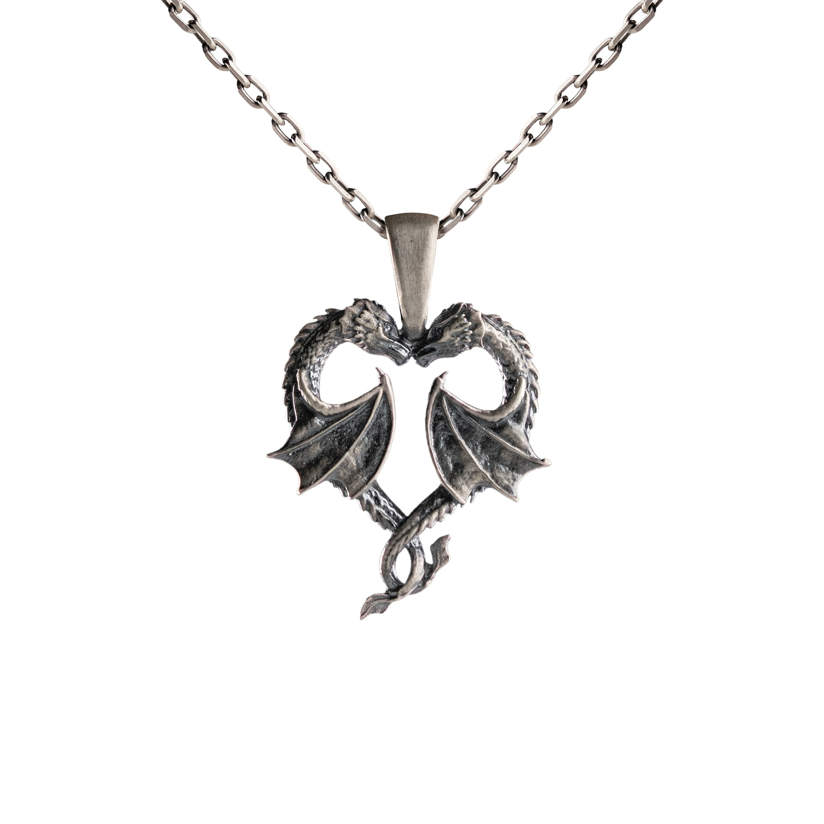 Twin Dragons Heart Pendant Necklace