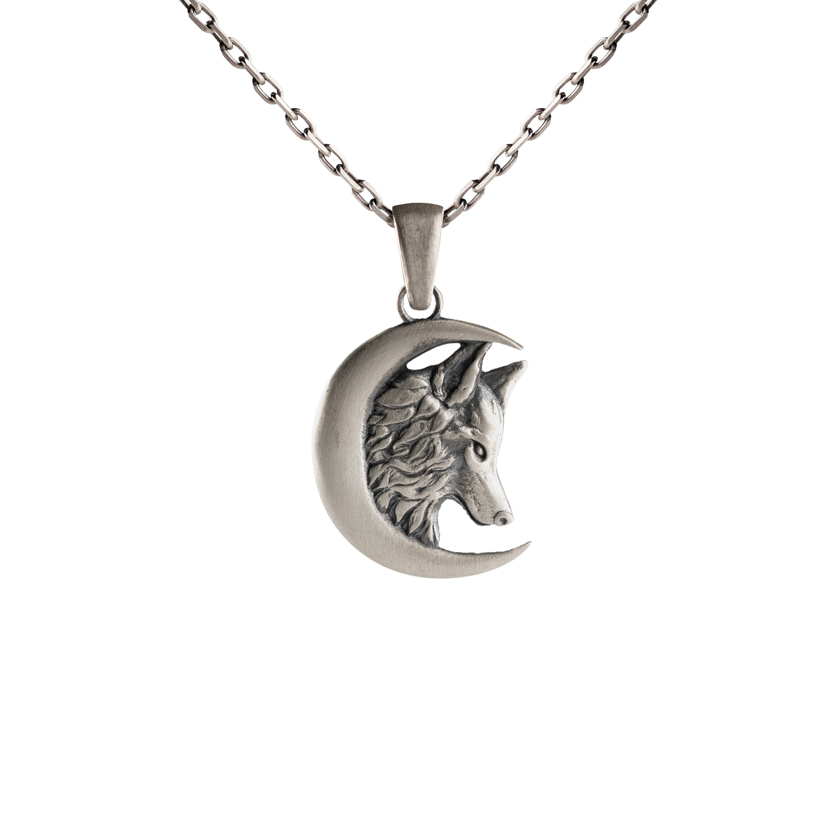 Crescent Lunar Wolf Motif Necklace