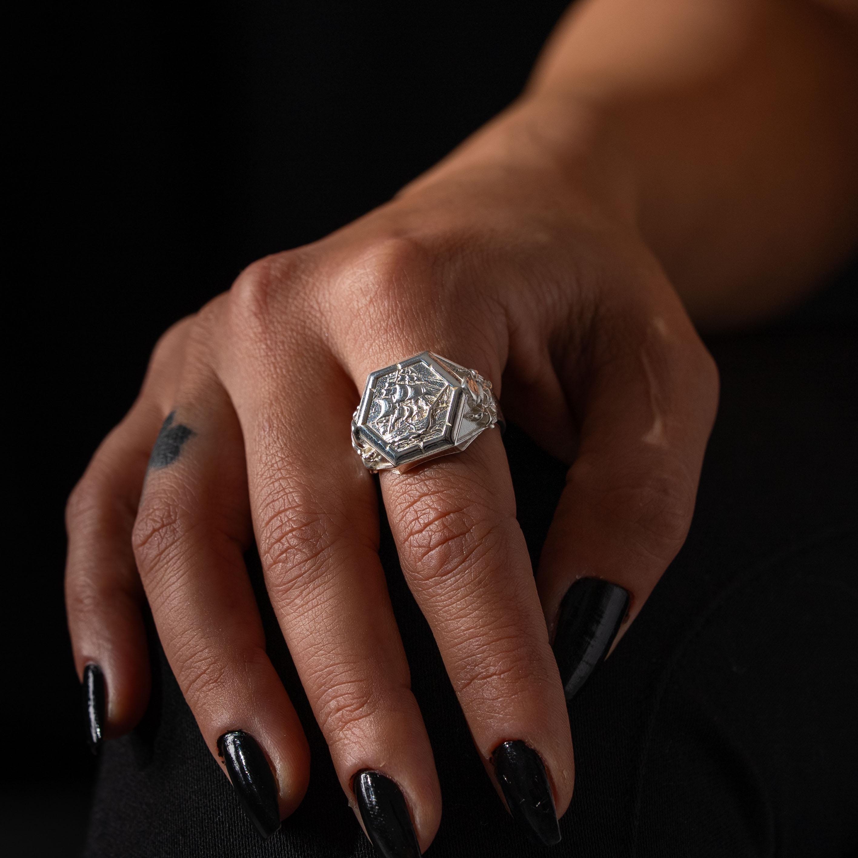 Viking Pirate Sailboat Motif Ring