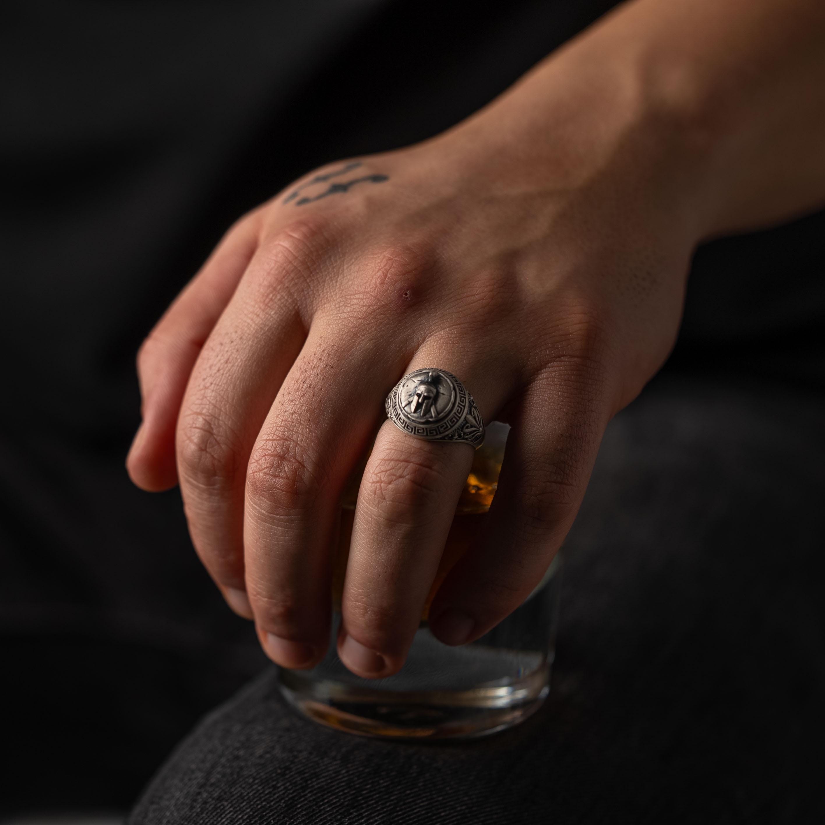 Spartan Helmet Relief Motif Signet Ring