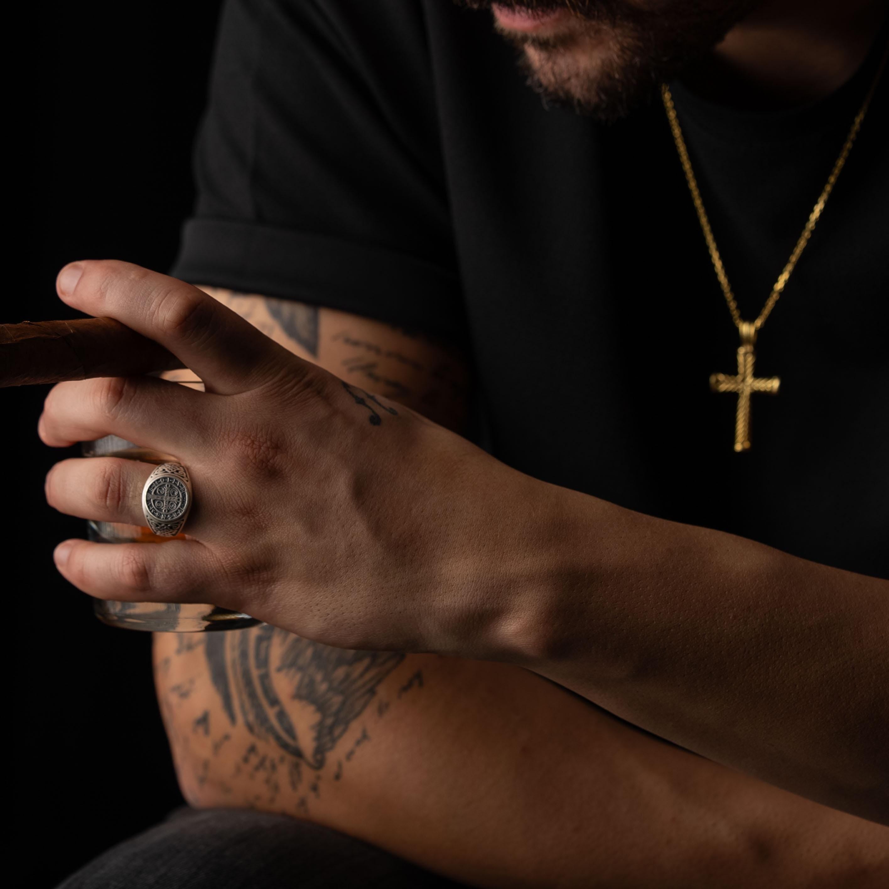 St Benedict Relief Motif Signet Ring